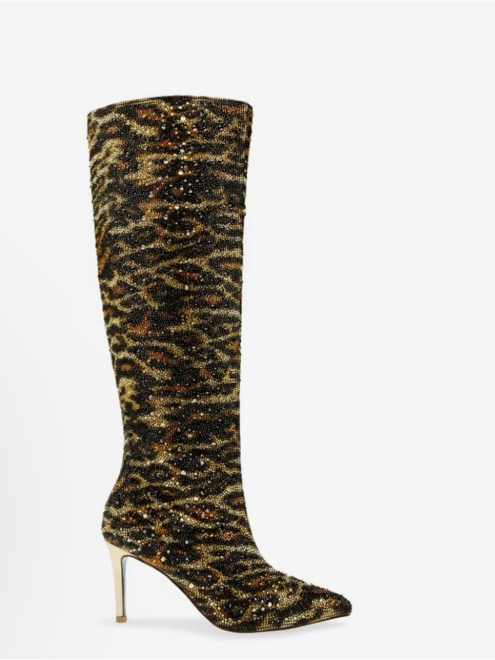 Betsey Johnson Leopard-Print Stiletto Boots in Gold and Black - Picture 2 of 4